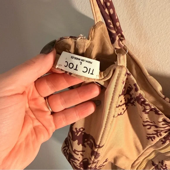 Tic Toc Corset Style Lace-Up Bustier Top Beige & Brown Print - Picture 4 of 4